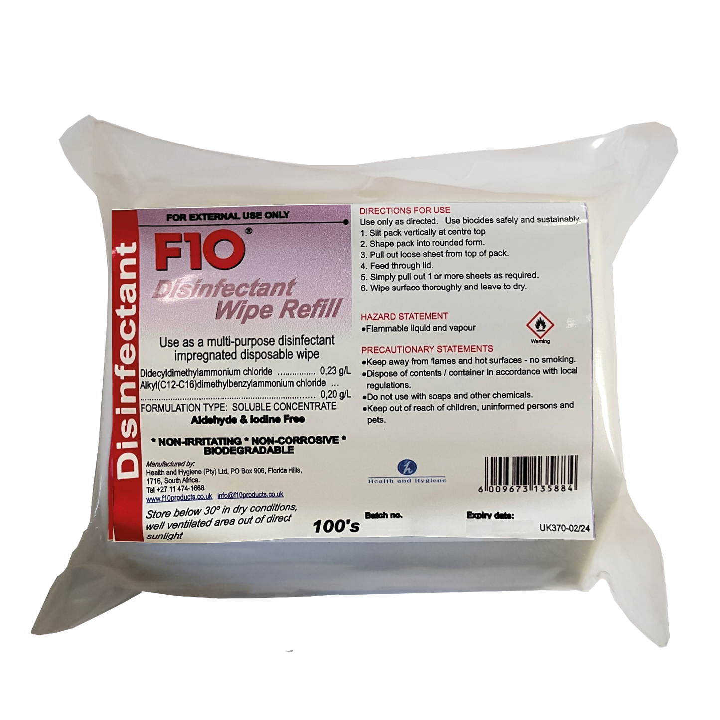 A refill pack of F10 Disinfectant Wipes