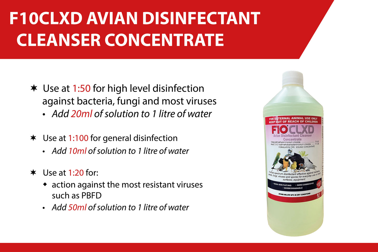 F10CLXD Avian Disinfectant Cleanser Concentrate