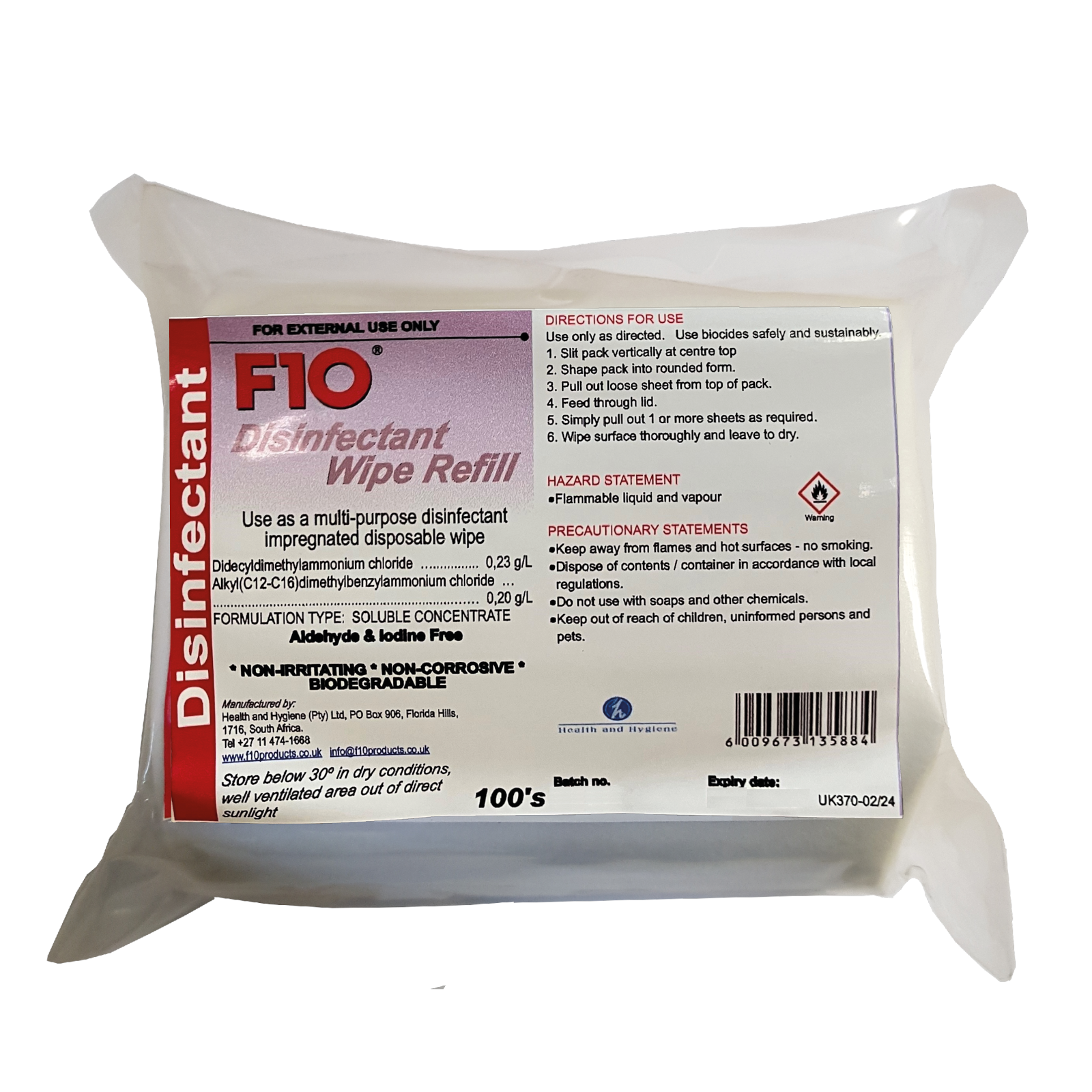 A refill pack of F10 Disinfectant Wipes